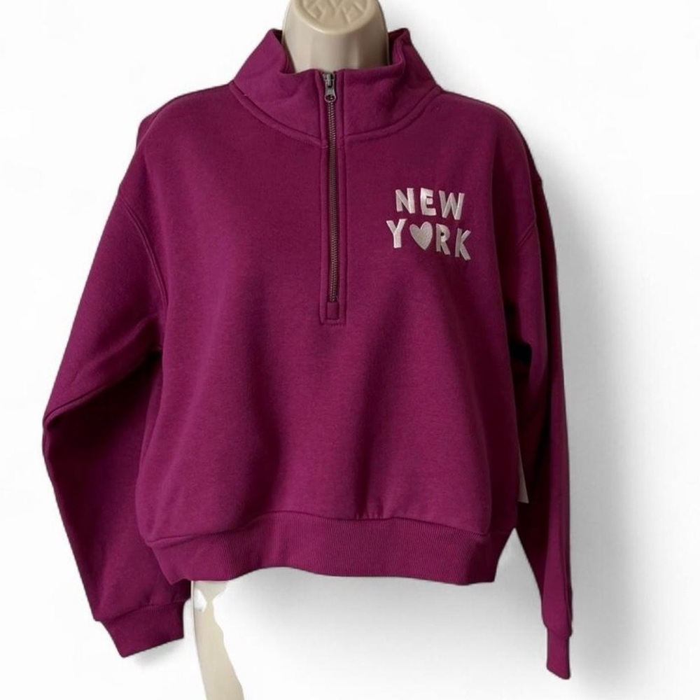 Vibrant Pink Wildfox‎ Quarter Zip Graphic New York Sweatshirt